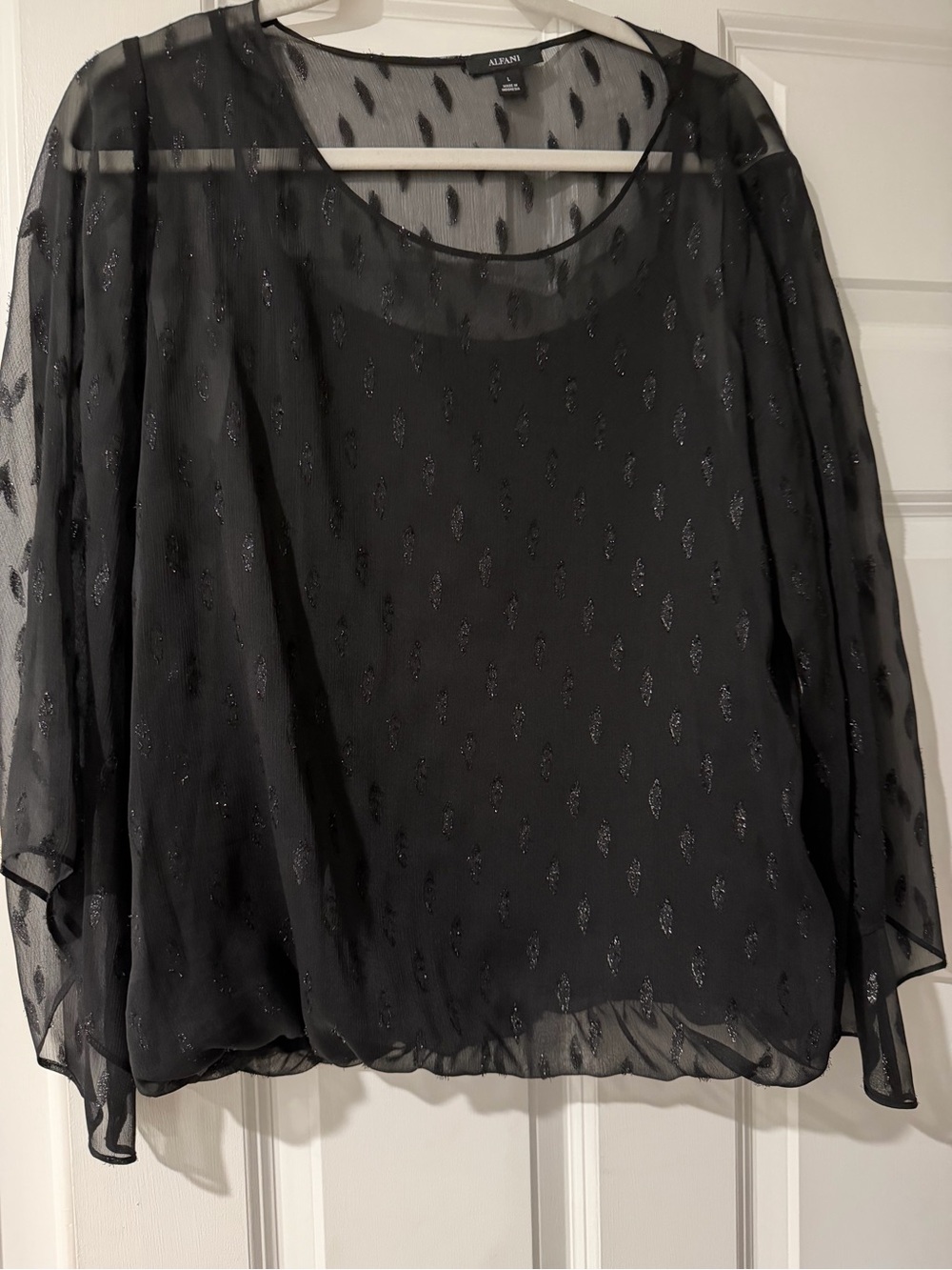 Alfani Black Sheer Metallic Dot Overlay Blouse - Picture 1 of 1